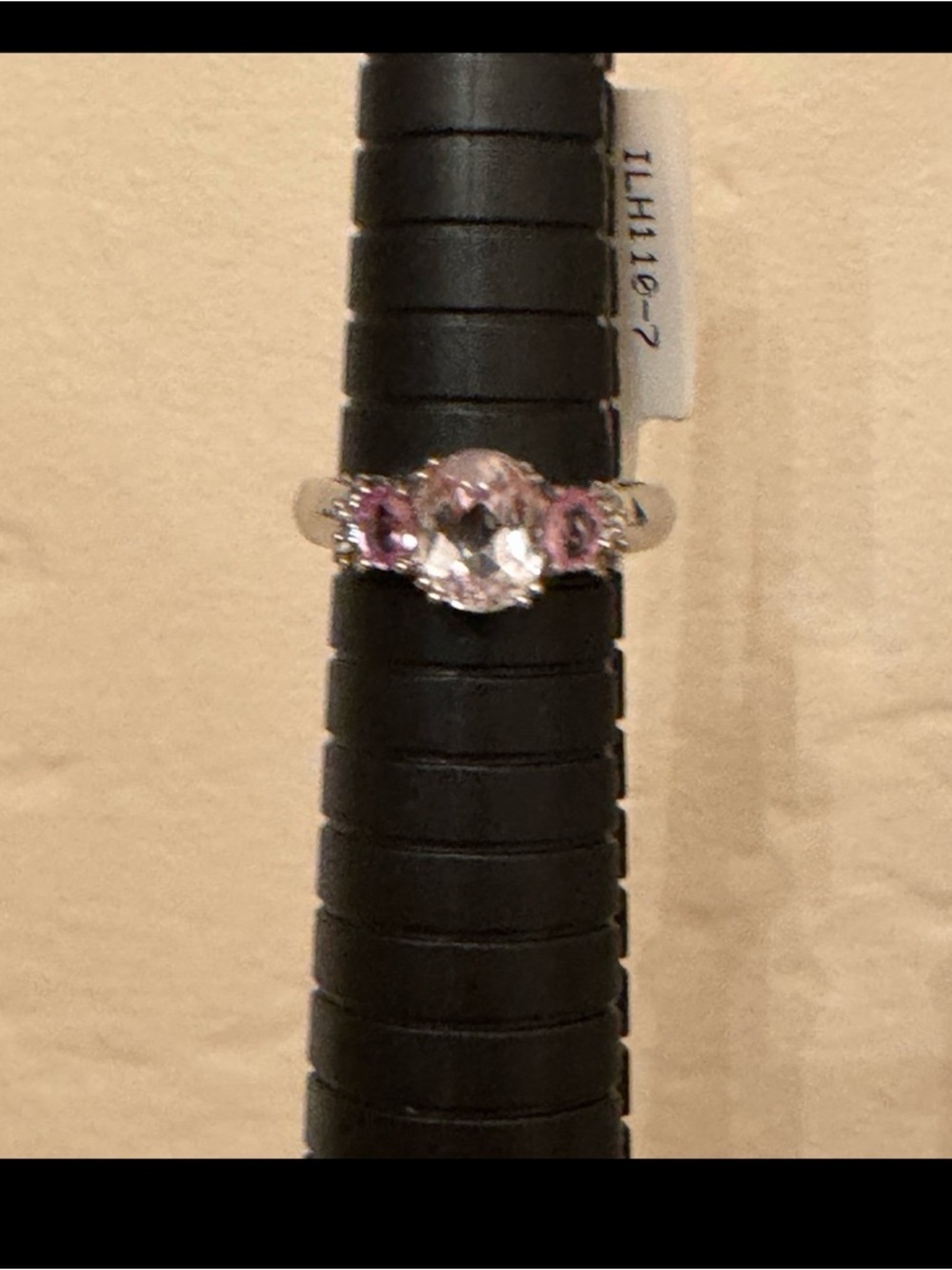 Kunzite three stone ring